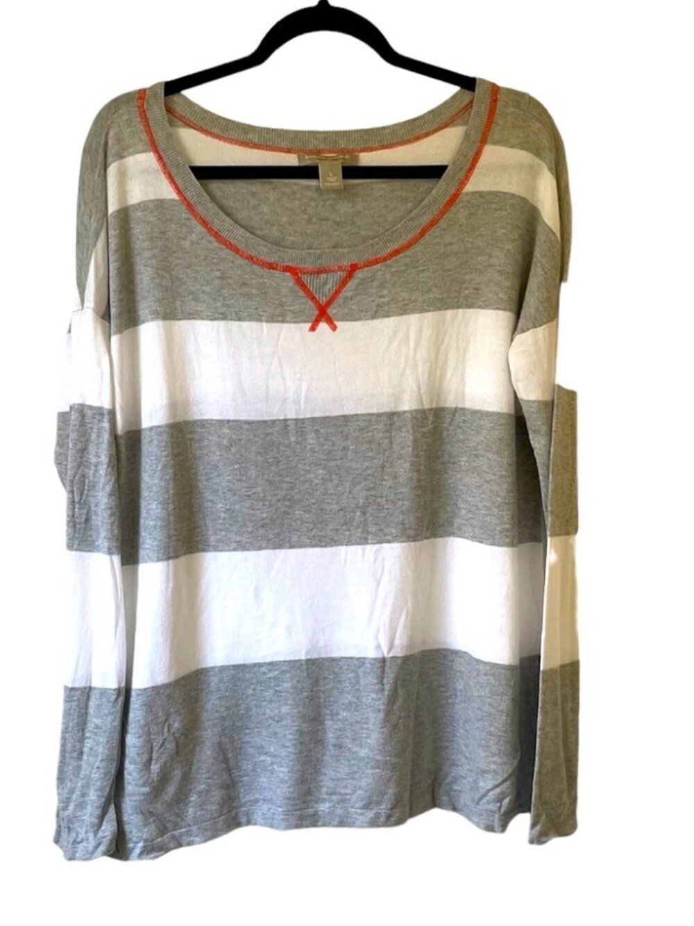 Banana Republic gray & white striped lightweight cotton blend sweater